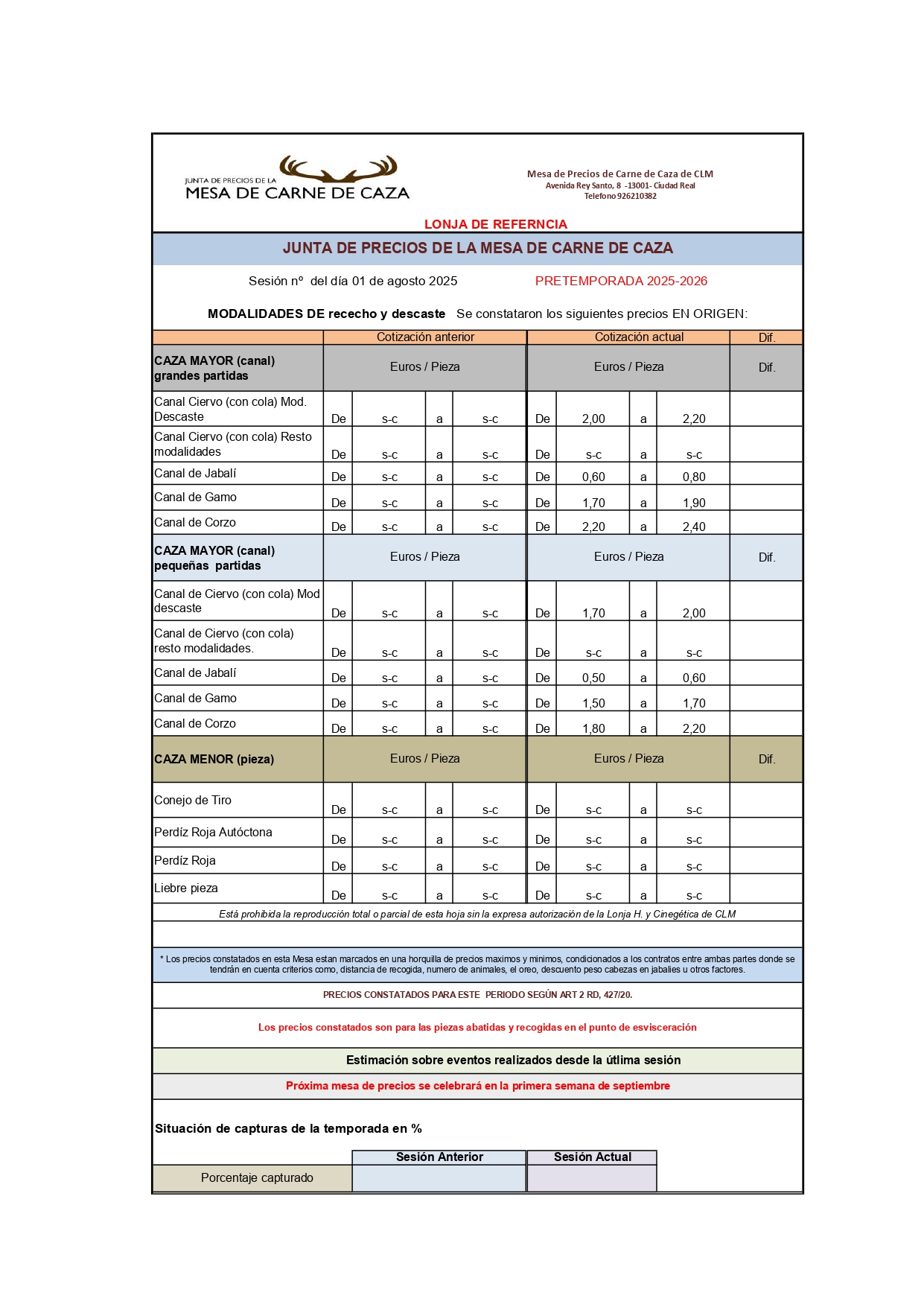 Mesa de precios carne de caza 01.08.25 imágenes 0 1